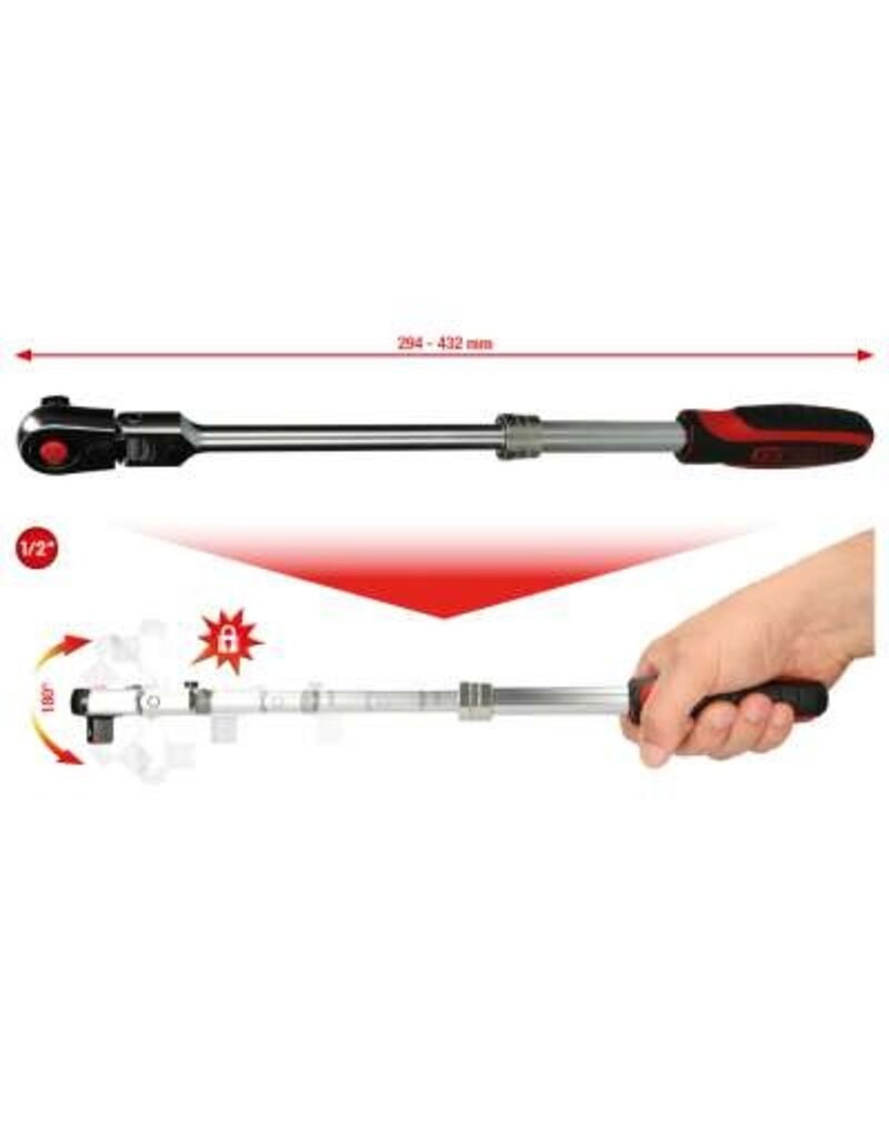 KS TOOLS 1/2" SlimPOWER Omschakelbare ratel met telescooparm, 72 tanden - 914.1220