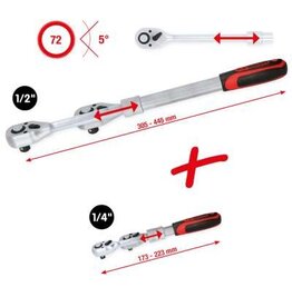 KS TOOLS 1/4" + 1/2" omschakelbare telescoopratelset, 2-dlg - 914.1412