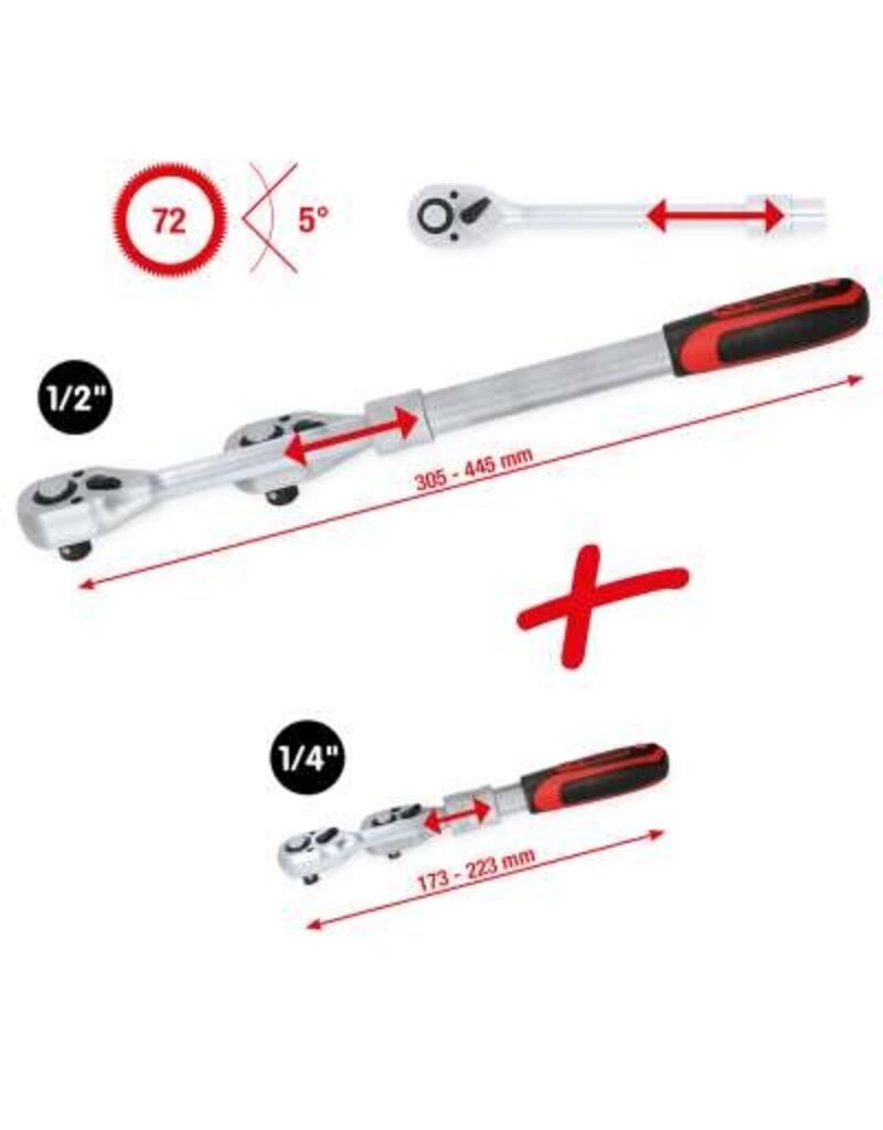 KS TOOLS 1/4" + 1/2" omschakelbare telescoopratelset, 2-dlg - 914.1412
