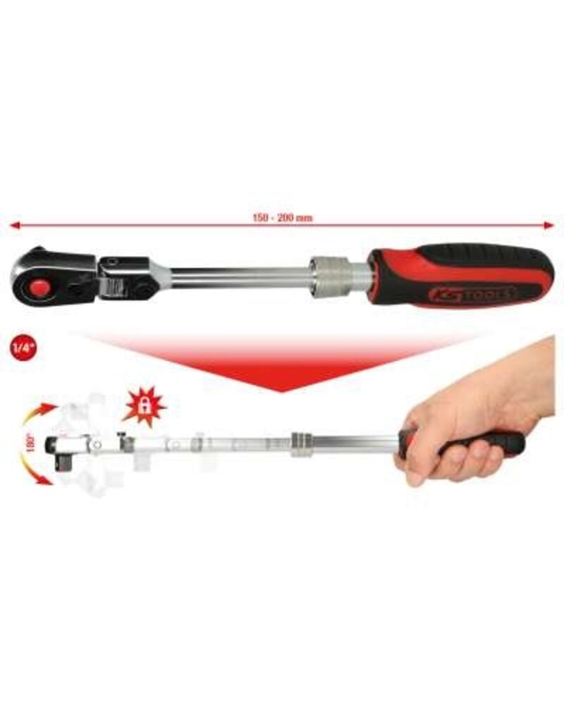 KS TOOLS 1/4" SlimPOWER telescoopratel met scharnier, 72 tanden - 914.1420
