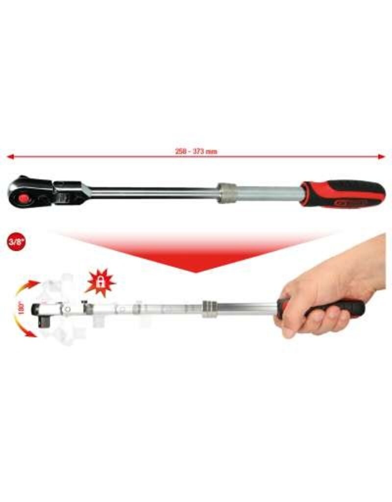 KS TOOLS 3/8" SlimPOWER Omschakelbare ratel met telescooparm, 72 tanden - 914.3820