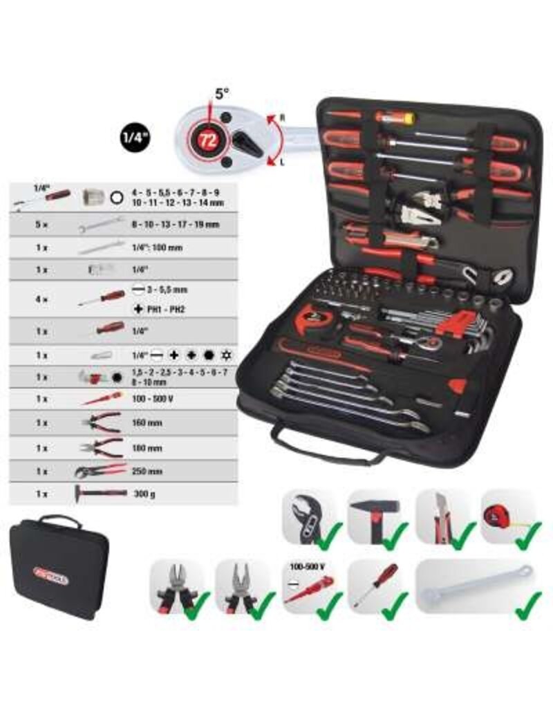 KS TOOLS 1/4" universele gereedschaptas, 62-dlg - 917.0062