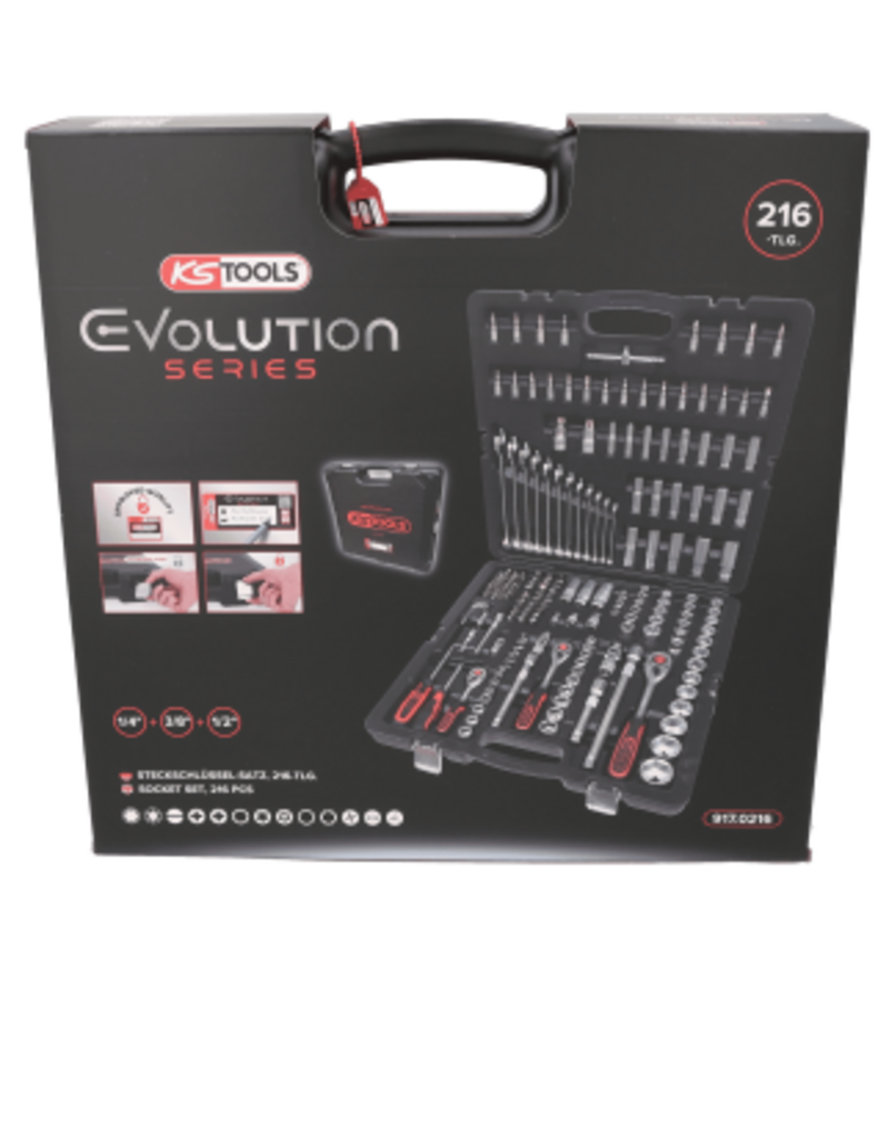 KS TOOLS 1/4"+3/8"+1/2" Dopsleutelset, 216-dlg - 917.0216