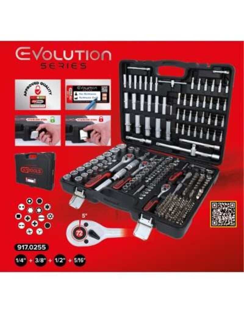 KS TOOLS 1/4"+3/8"+1/2" Dopsleutelset, 255-dlg - 917.0255