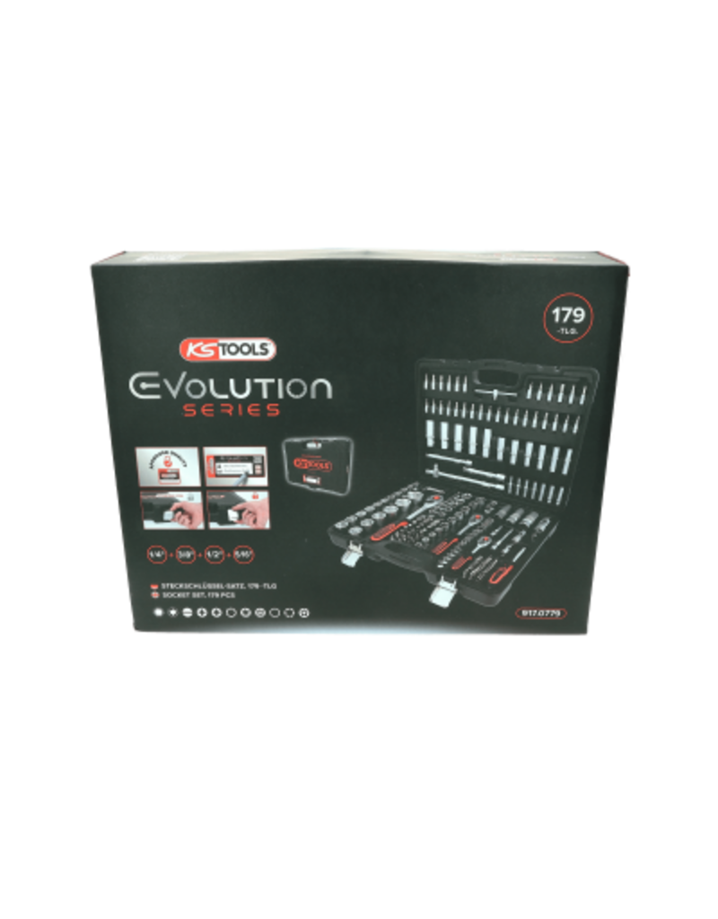 KS TOOLS 1/4"+3/8"+1/2" Dopsleutelset, 179-dlg - 917.0779