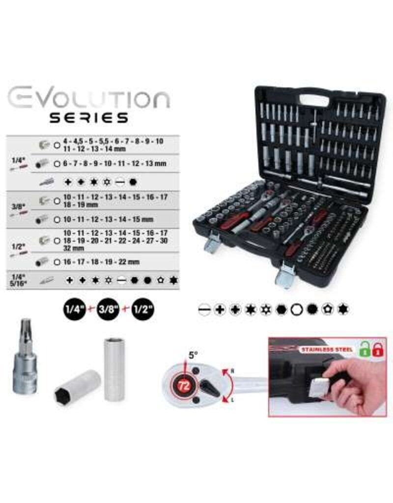 KS TOOLS 1/4" + 3/8" + 1/2" Dopsleutelset, 195-dlg - 917.0795