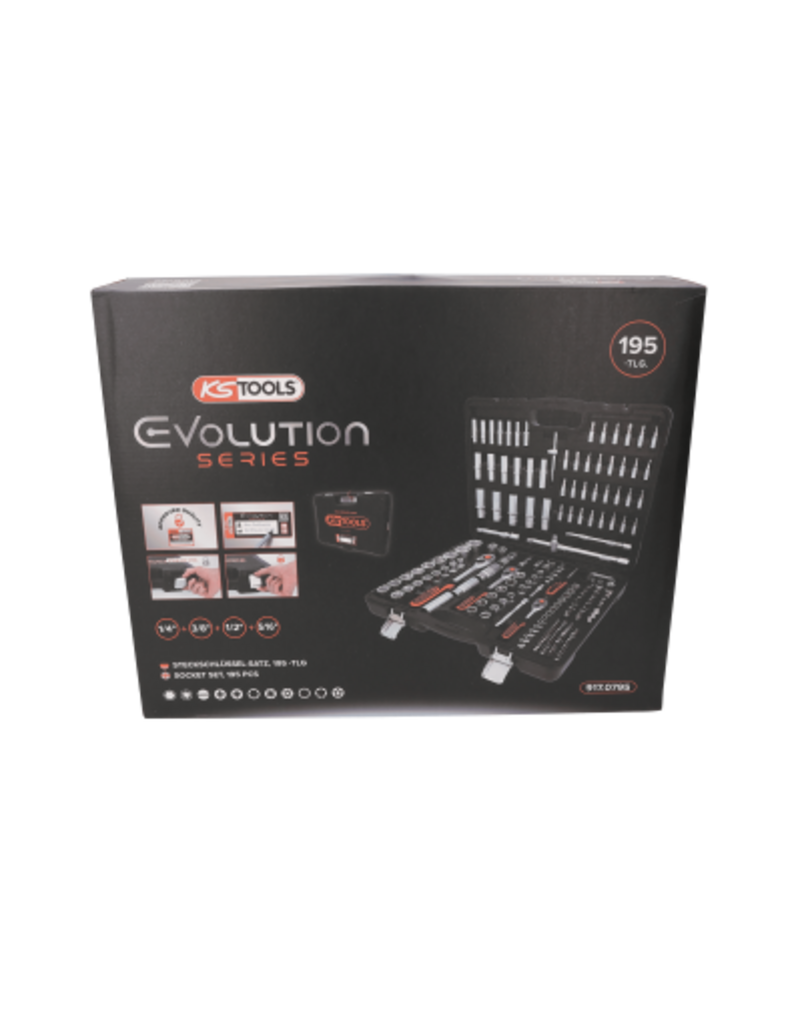 KS TOOLS 1/4" + 3/8" + 1/2" Dopsleutelset, 195-dlg - 917.0795