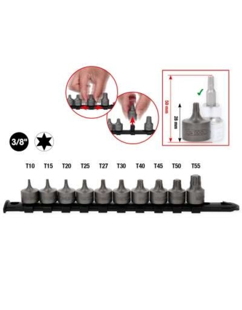 KS TOOLS 3/8" bit-dopset Torx, kort, 10-dlg, T10 - T55 - 917.4015