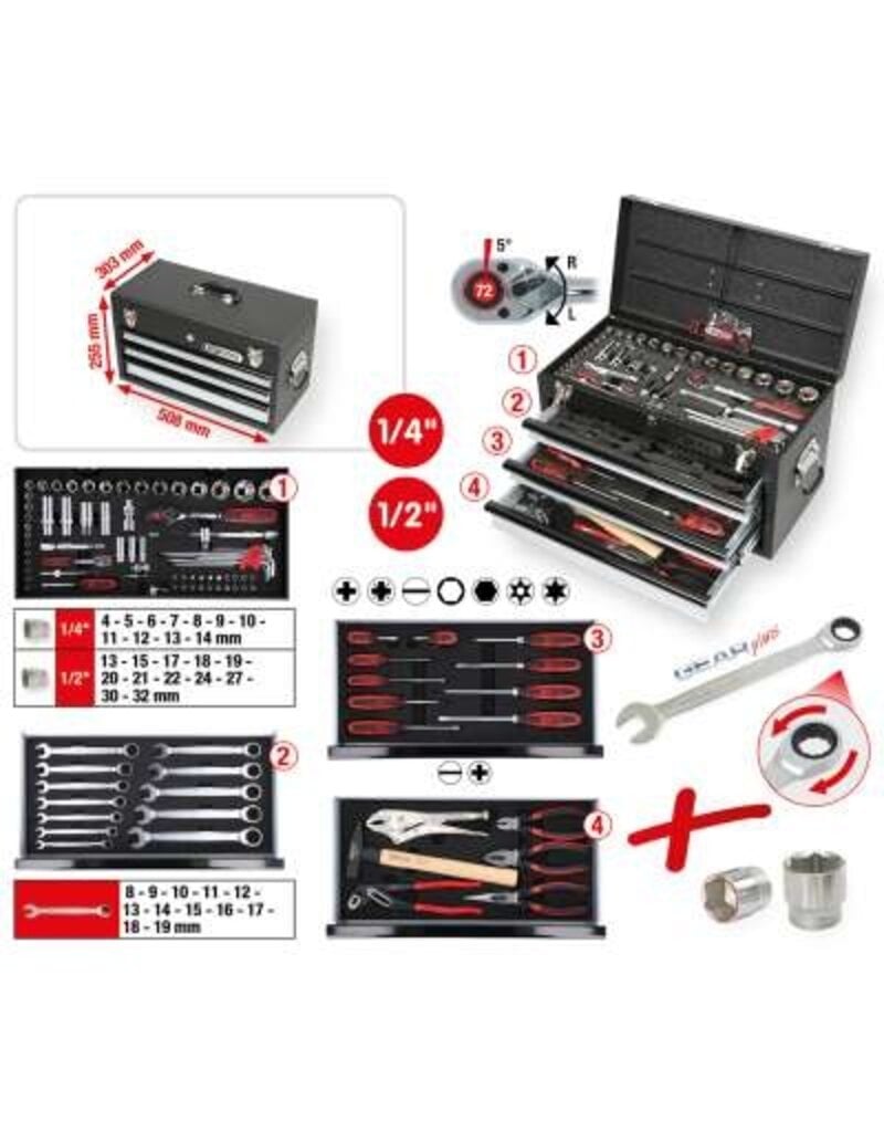 KS TOOLS 1/4"+1/2" CHROMEplus Universele-gereedschapset, 99-dlg GEAR - 918.0100