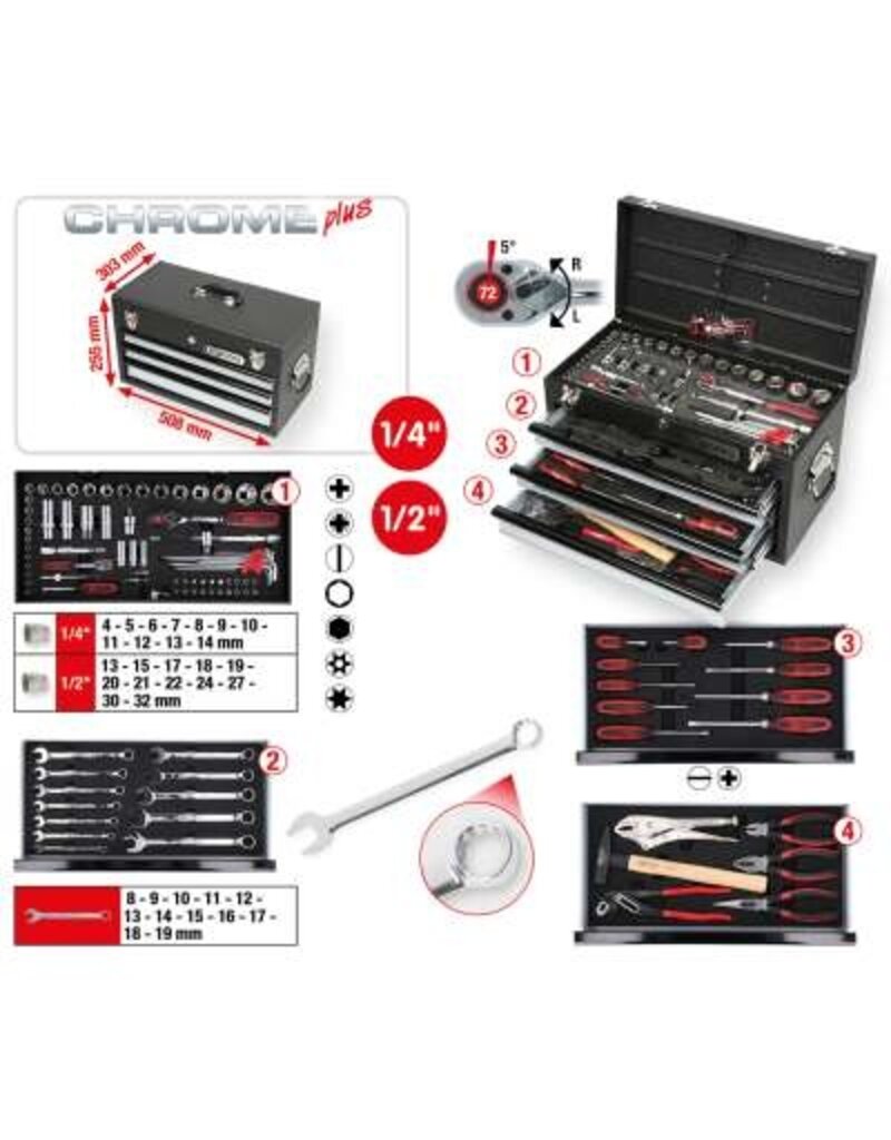 KS TOOLS 1/4"+1/2" CHROMEplus Universele-gereedschapset, 99-dlg - 918.0200