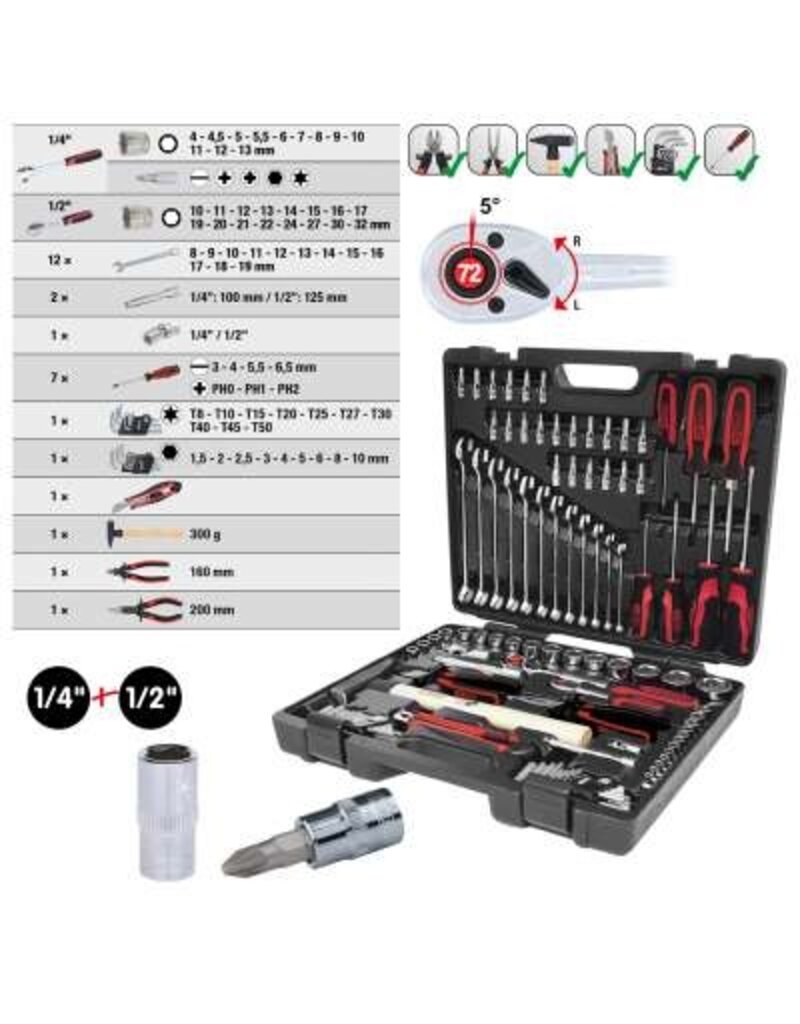 KS TOOLS 1/4"+1/2" CHROME universele gereedschapset, 97-dlg - 918.0797