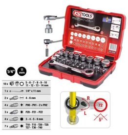 KS TOOLS 1/4" + 11 mm Doorgaande dopsleutel- en bitset, 31-dlg - 918.3050