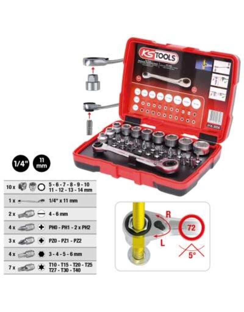 KS TOOLS 1/4" + 11 mm Doorgaande dopsleutel- en bitset, 31-dlg - 918.3050