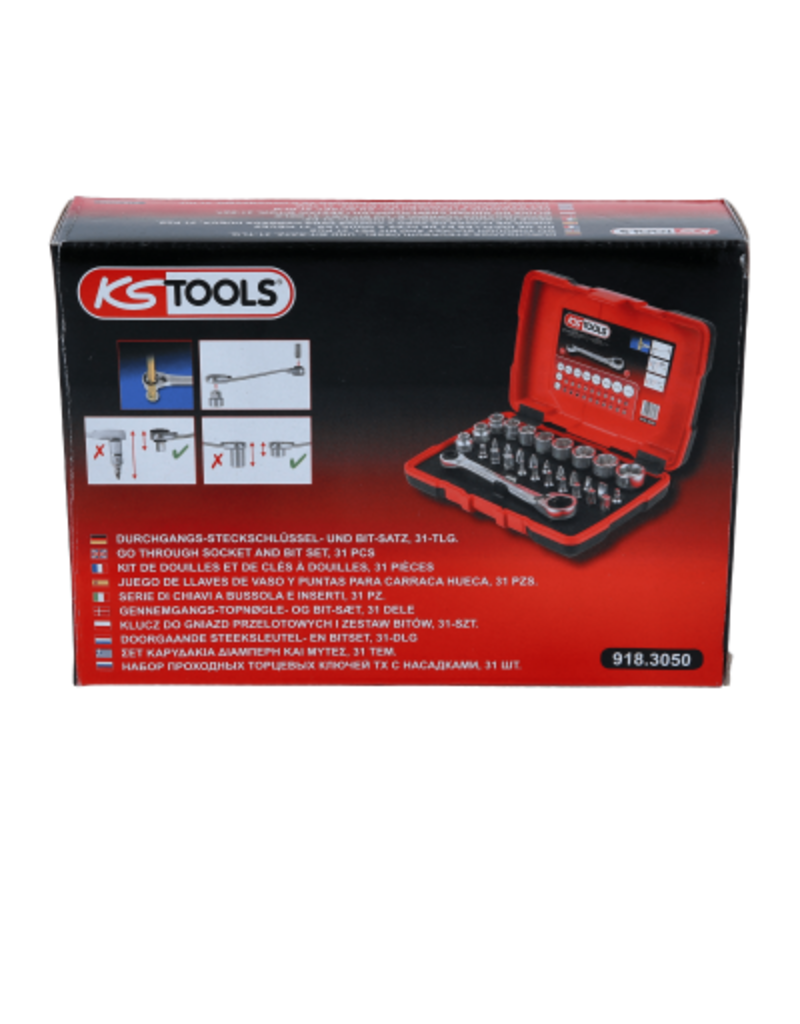 KS TOOLS 1/4" + 11 mm Doorgaande dopsleutel- en bitset, 31-dlg - 918.3050