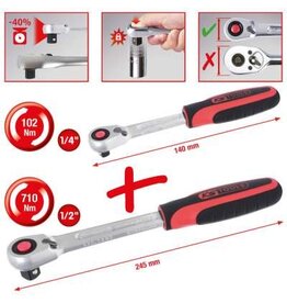 KS TOOLS SlimPOWER Omschakelbare ratelset, 2-dlg 1/4"+1/2" - 920.0002
