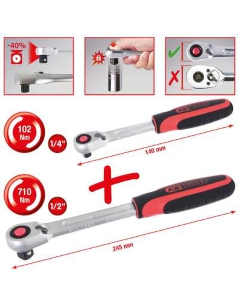 KS TOOLS SlimPOWER Omschakelbare ratelset, 2-dlg 1/4"+1/2" - 920.0002