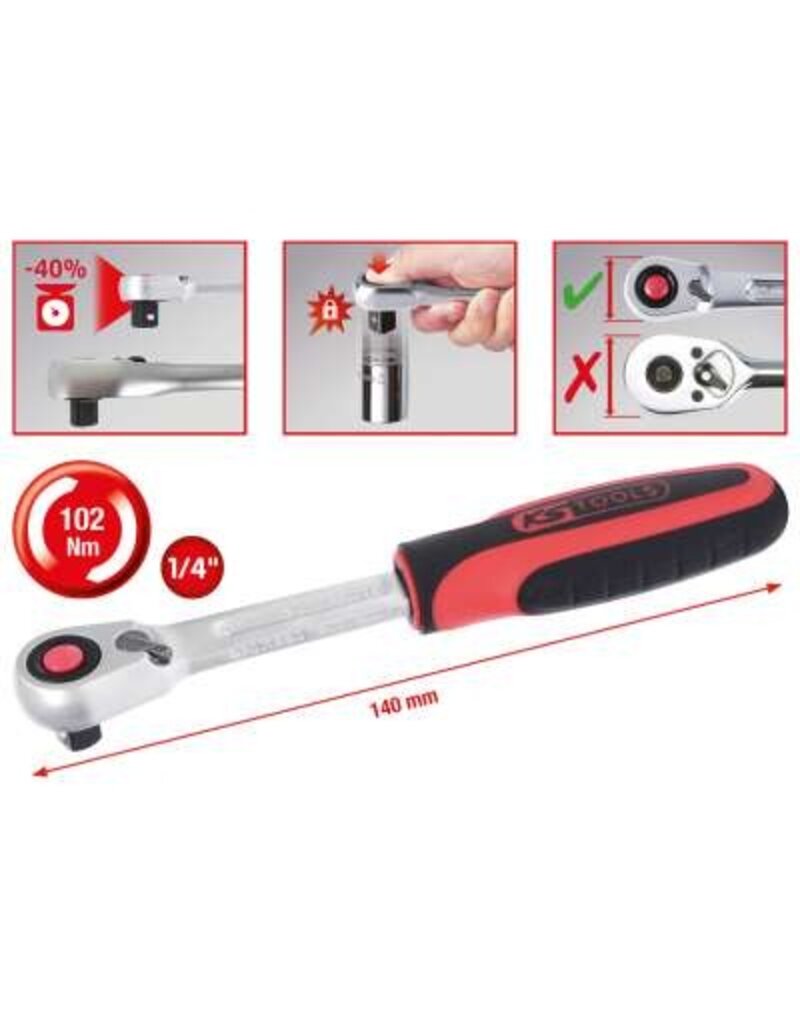 KS TOOLS 1/4" SlimPOWER Omschakelbare ratel met 72 tanden - 920.1490
