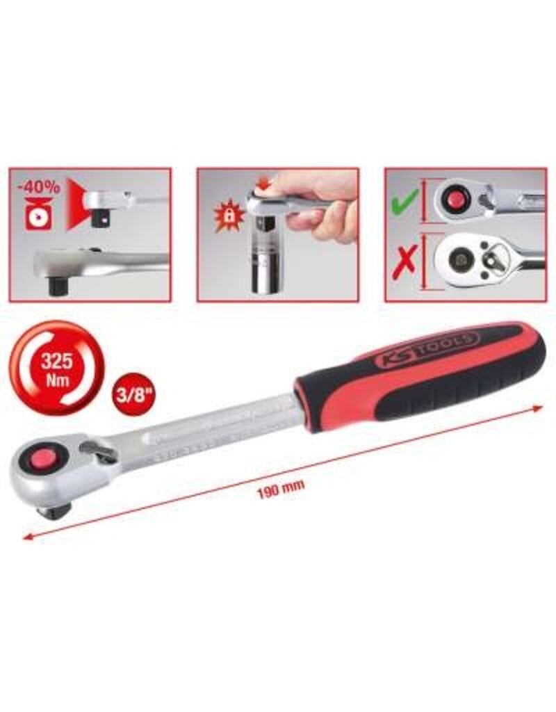 KS TOOLS 3/8" SlimPOWER Omschakelbare ratel met 72 tanden - 920.3890