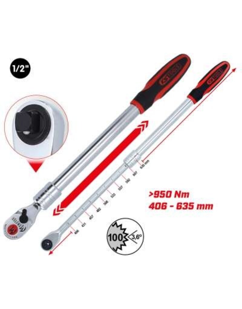 KS TOOLS 1/2" Monster Omschakelbare ratel met telescooparm, 100 tanden - 935.1285