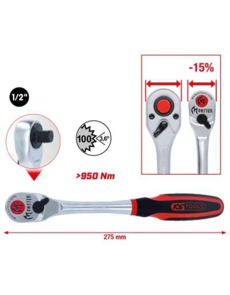 KS TOOLS 1/2" Monster Omschakelbare ratel, 100 tanden - 935.1290