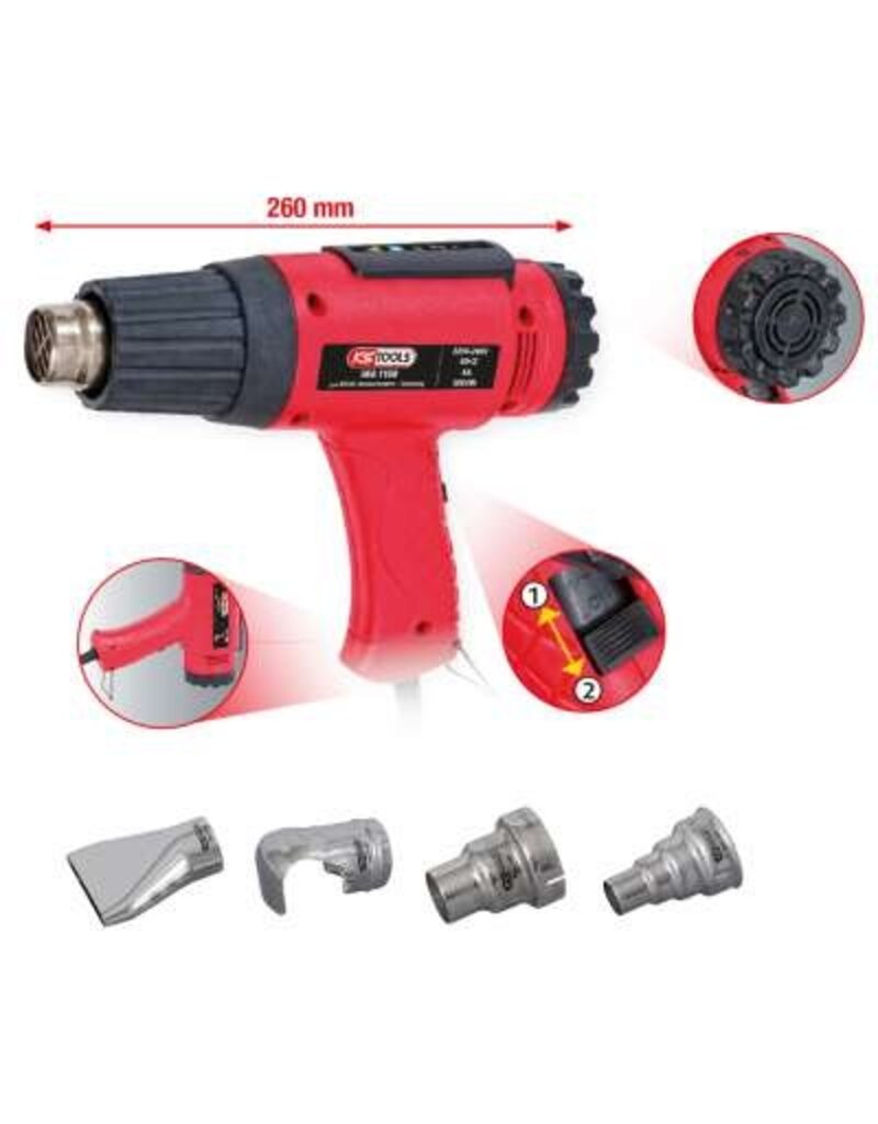 KS TOOLS Heteluchtpistool set, inclusief 4 opzetstukken - 960.1190