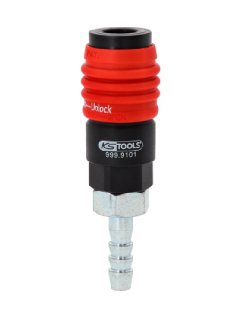 KS TOOLS 3-in-1 universele persluchtveiligheidskoppeling, 9 mm met slangtule - 999.9101