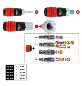 KS TOOLS 3-in-1 universele persluchtveiligheidskoppeling, 11 mm met slangtule - 999.9102
