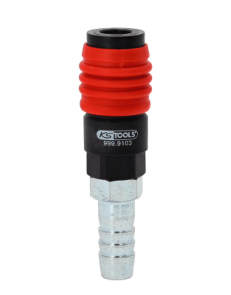 KS TOOLS 3-in-1 universele persluchtveiligheidskoppeling, 14,5 mm met slangtule - 999.9103
