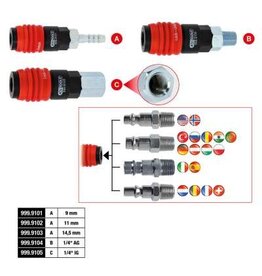 KS TOOLS 3-in-1 universele persluchtveiligheidskoppeling met 1/4" buitendraad - 999.9104