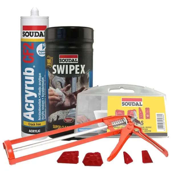 Soudal Kitset Acryrub CF2 – Incl. Pistool, Spatels & Swipex Doekjes