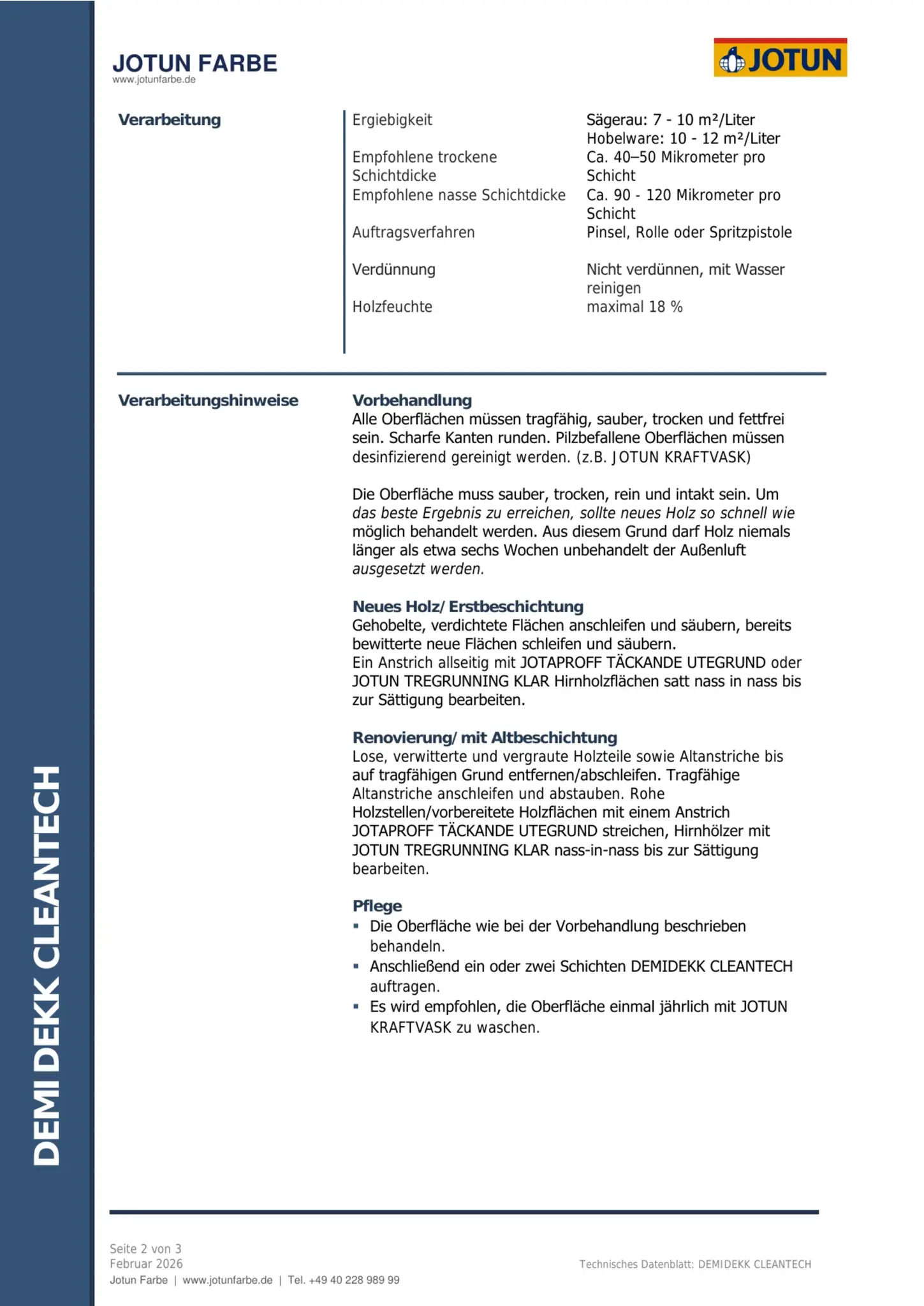 Technisches Datenblatt Jotun Demidekk Cleantech Seite 2