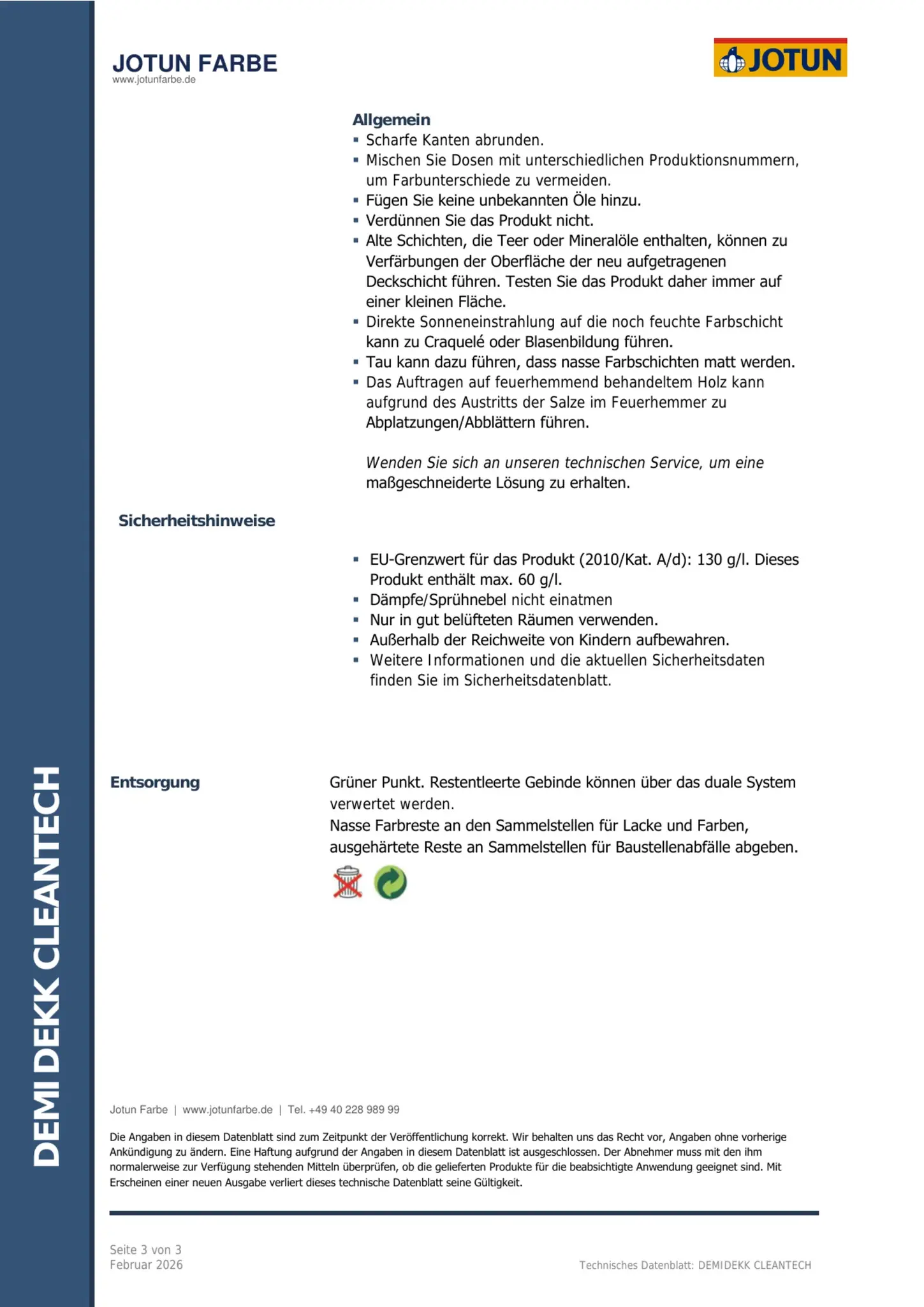 Technisches Datenblatt Jotun Demidekk Cleantech Seite 3