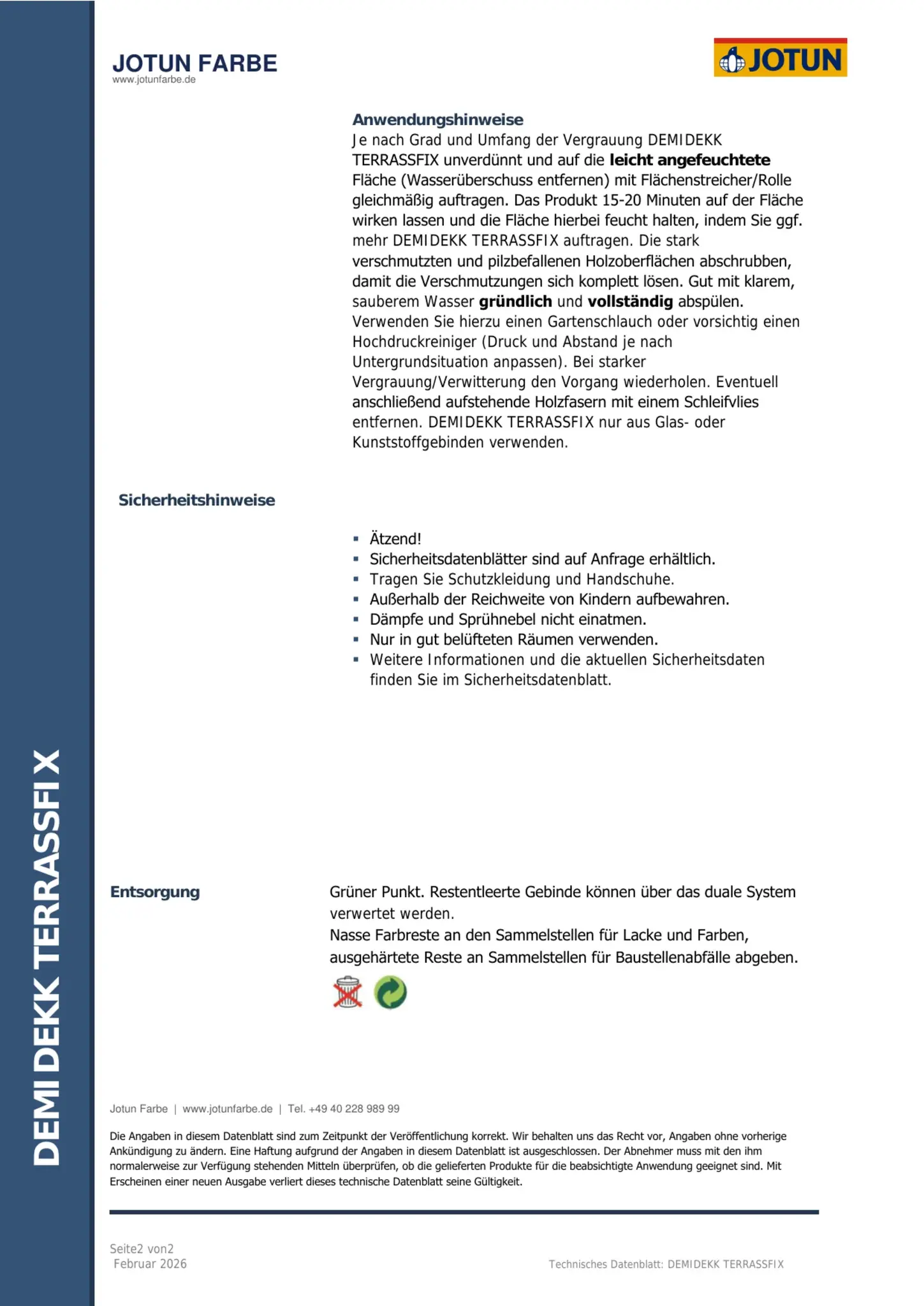 Technisches Datenblatt Jotun Demidekk Terrassfix Seite 2