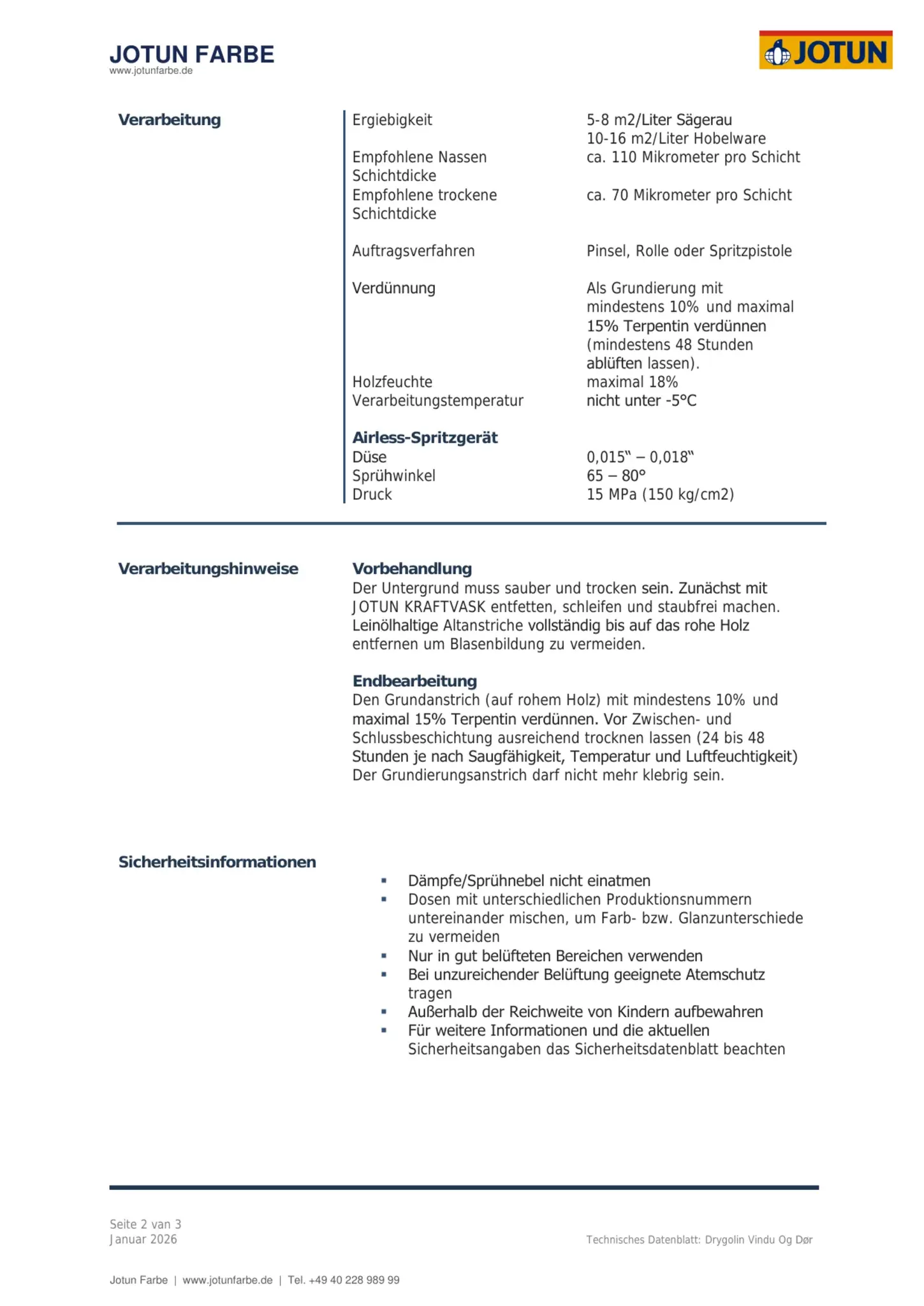 Technisches Datenblatt Jotun Drygolin Vindu og Dør Seite 2