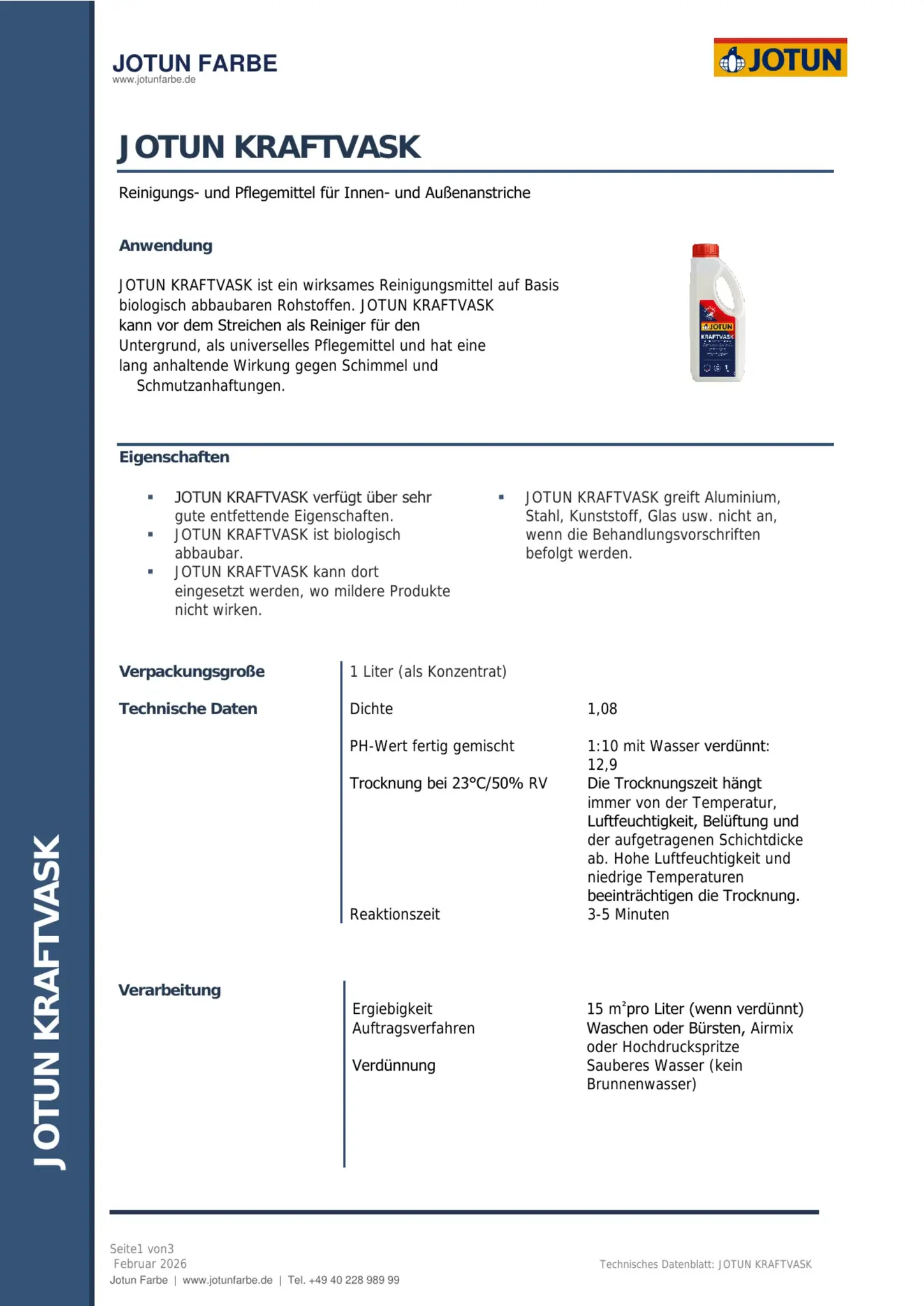 Technisches Datenblatt Jotun Kraftvask Seite 1