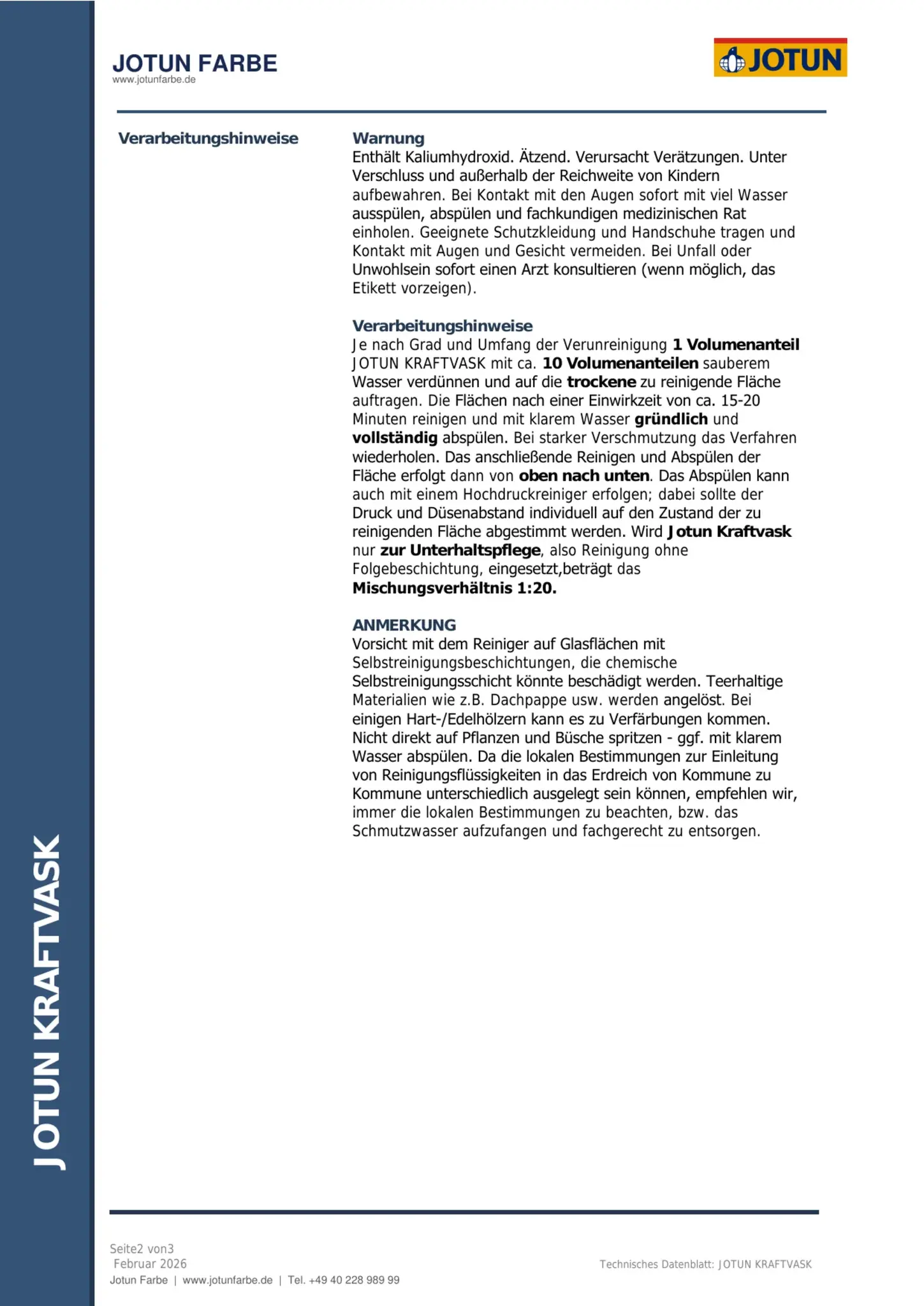Technisches Datenblatt Jotun Kraftvask Seite 2