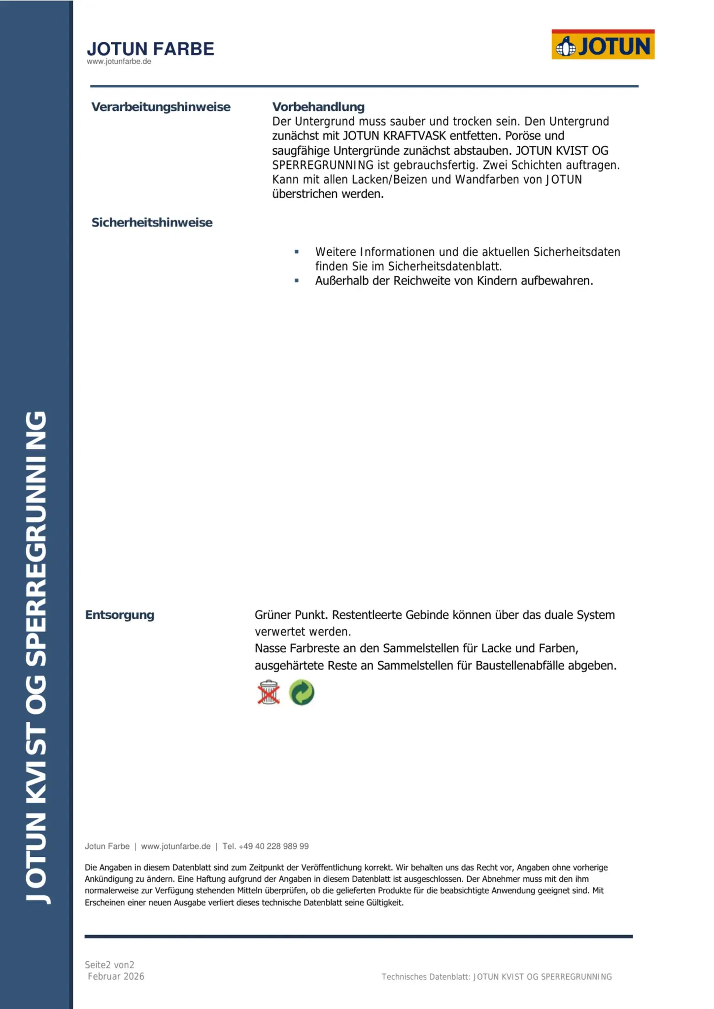 Technisches Datenblatt Jotun Kvist og Sperregrunning Seite 2