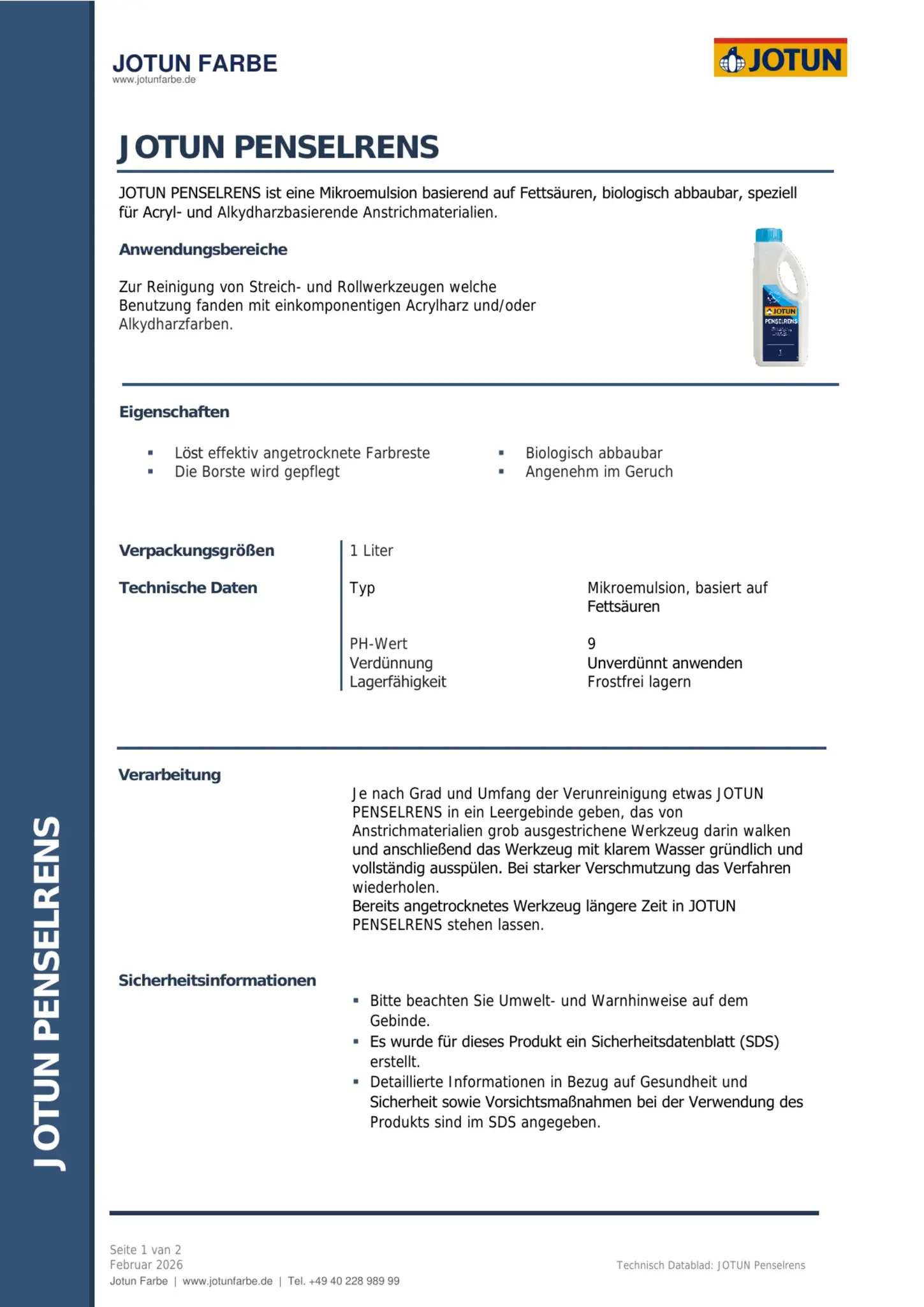 Technisches Datenblatt Jotun Penselrens Seite 1