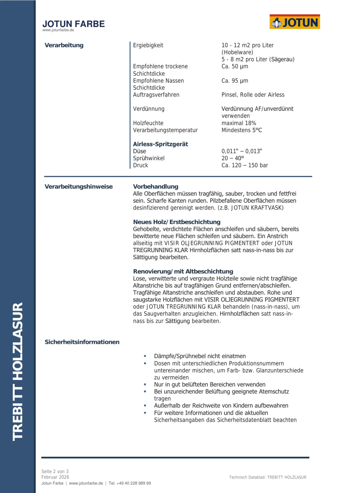 Technisches Datenblatt Jotun Trebitt Holzlasur Seite 2