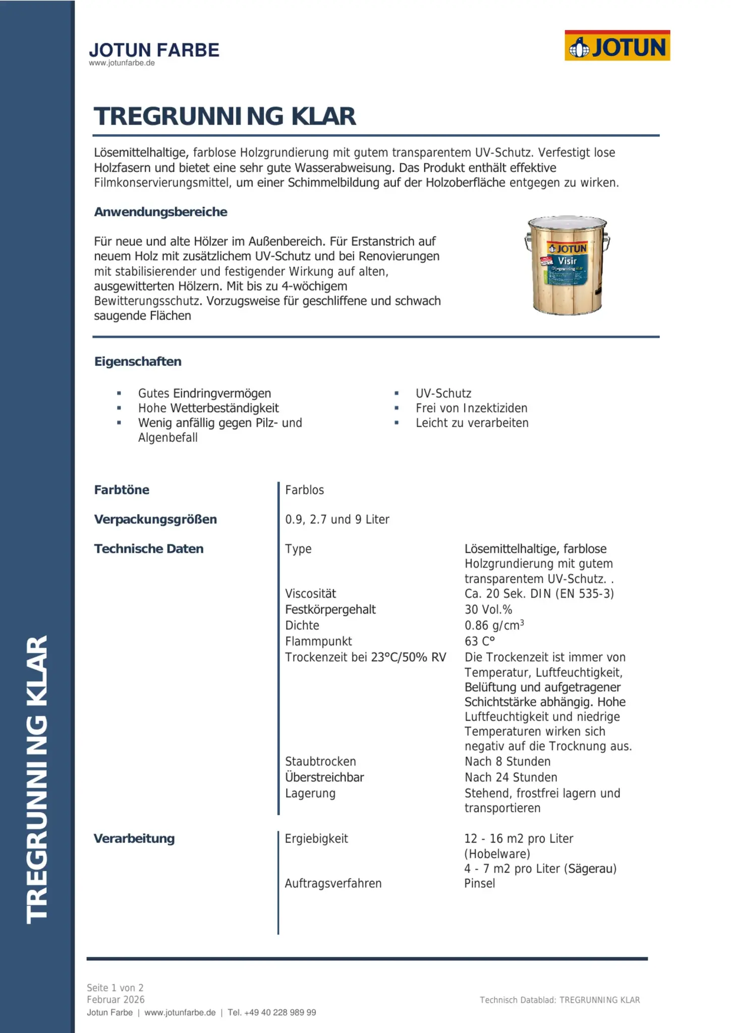 Technisches Datenblatt Jotun Tregrunning Klar Seite 1