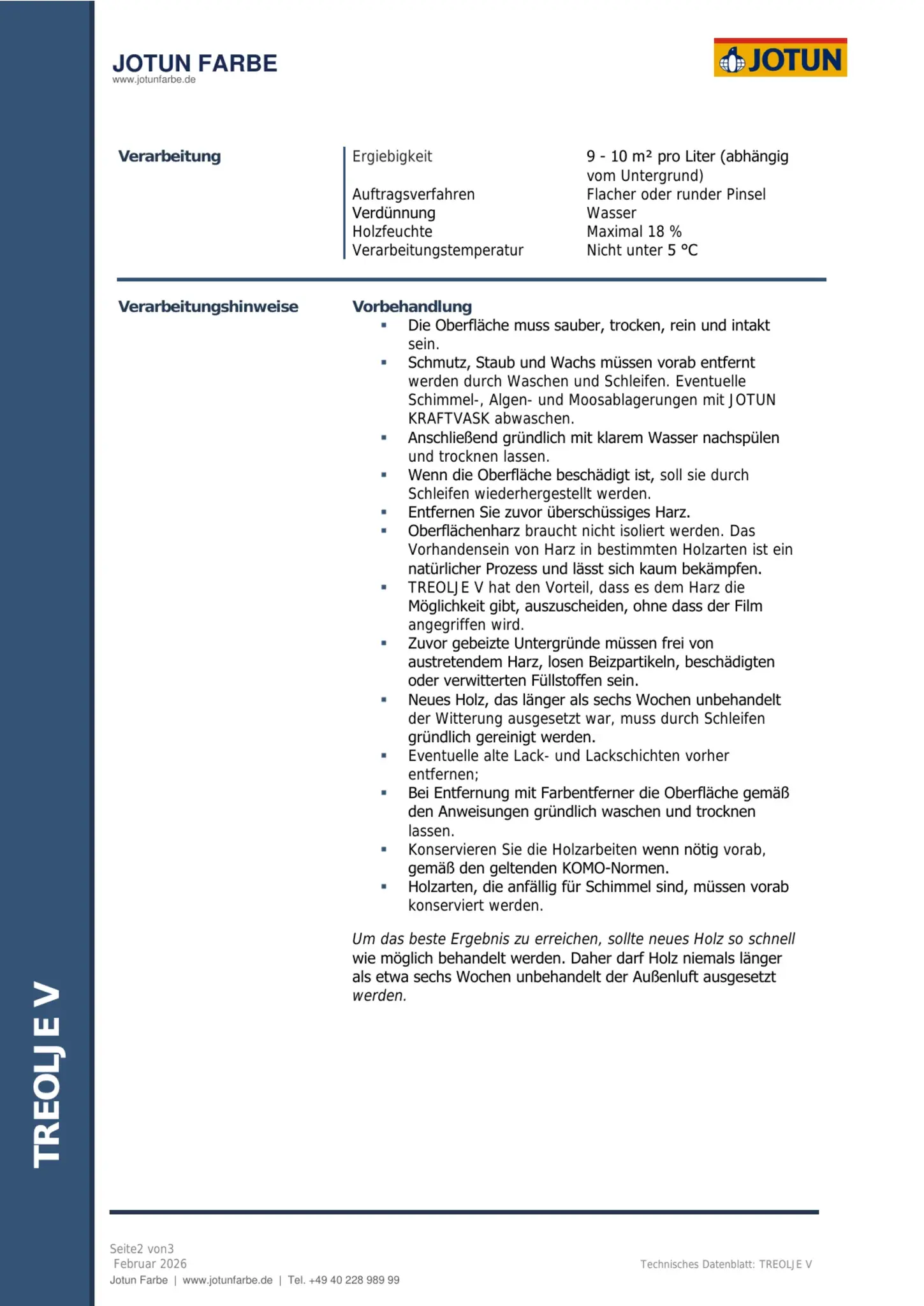 Technisches Datenblatt Jotun Treolje V Seite 2