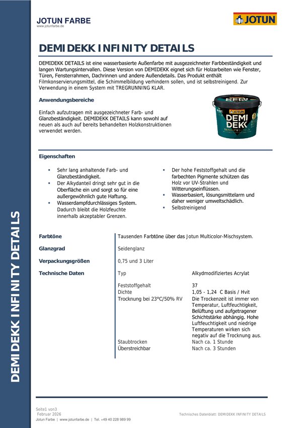 Demidekk Infinity Details — Technisches Datenblatt