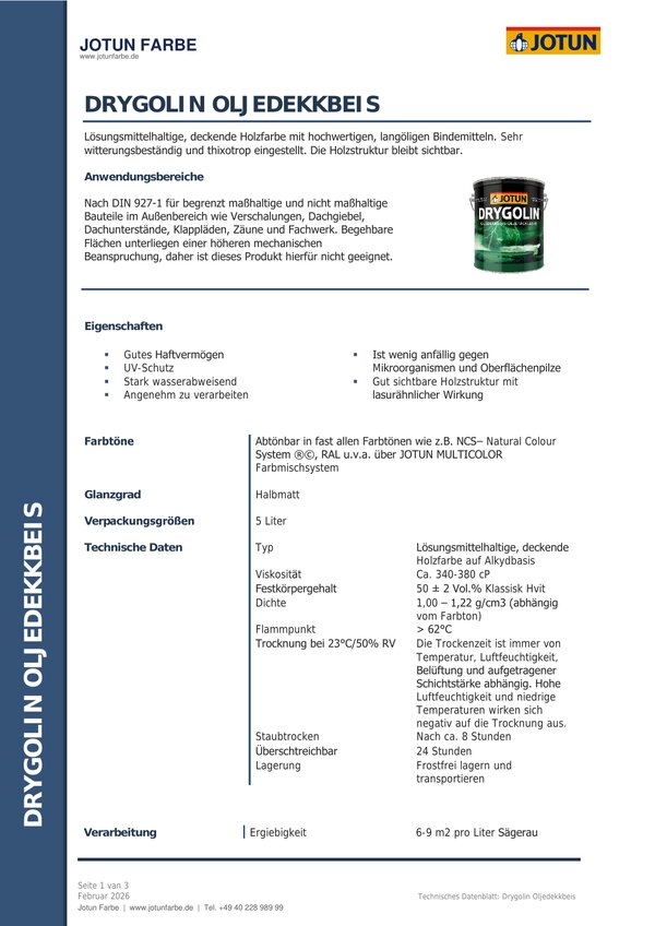 Drygolin Oljedekkbeis — Technisches Datenblatt