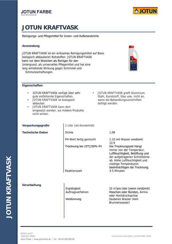 Kraftvask — Technisches Datenblatt