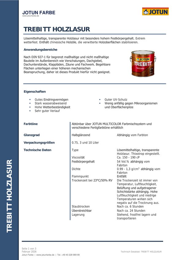 Trebitt Holzlasur — Technisches Datenblatt