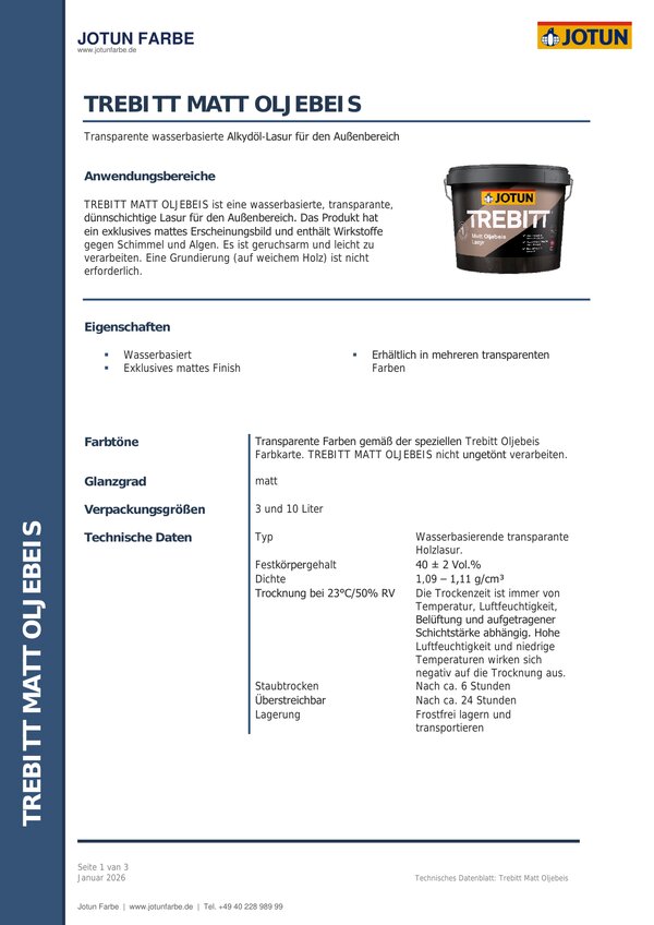 Trebitt Matt Oljebeis — Technisches Datenblatt