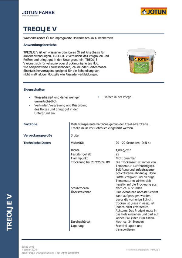 Treolje V — Technisches Datenblatt