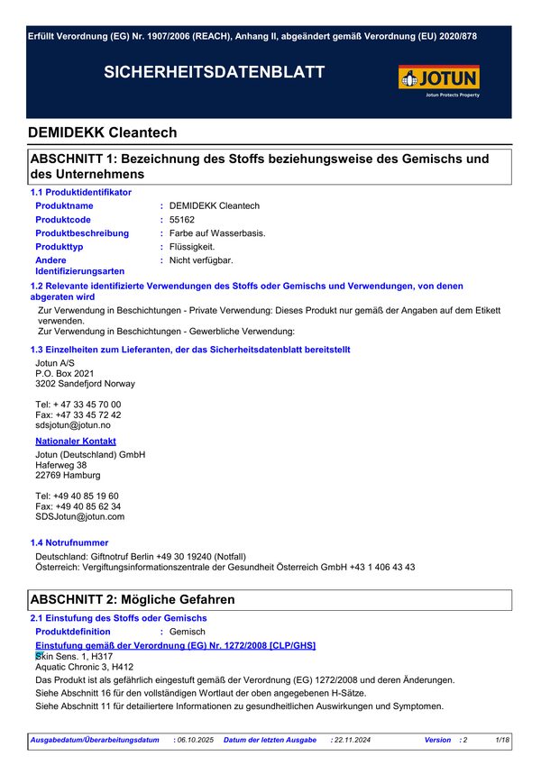Demidekk Cleantech — Sicherheitsdatenblatt