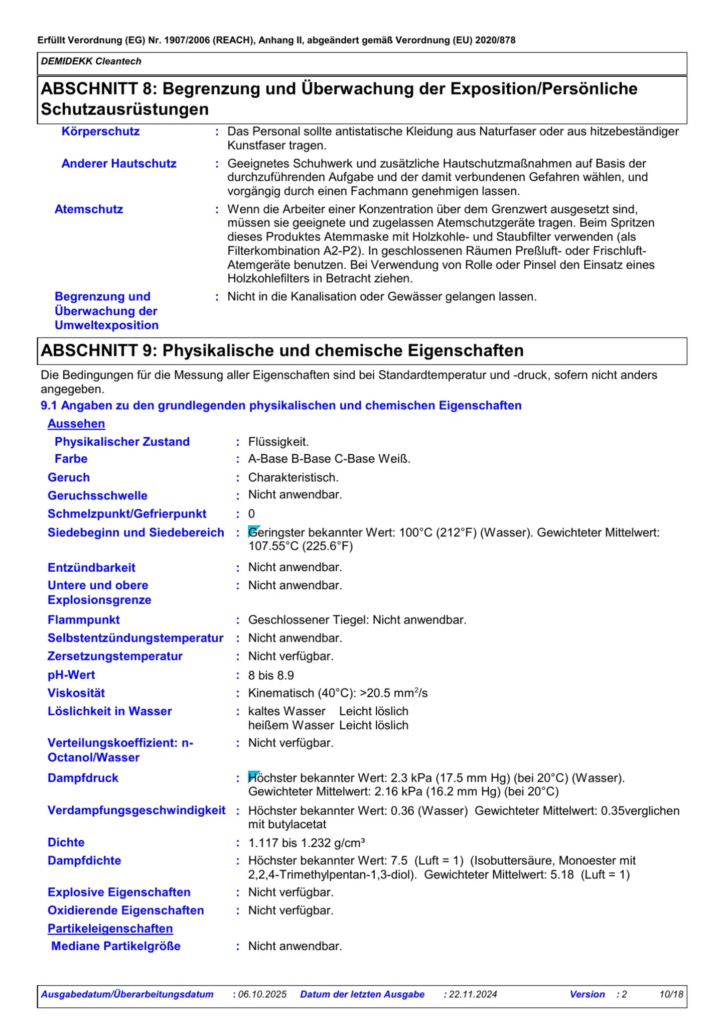 Sicherheitsdatenblatt Jotun Demidekk Cleantech Seite 10