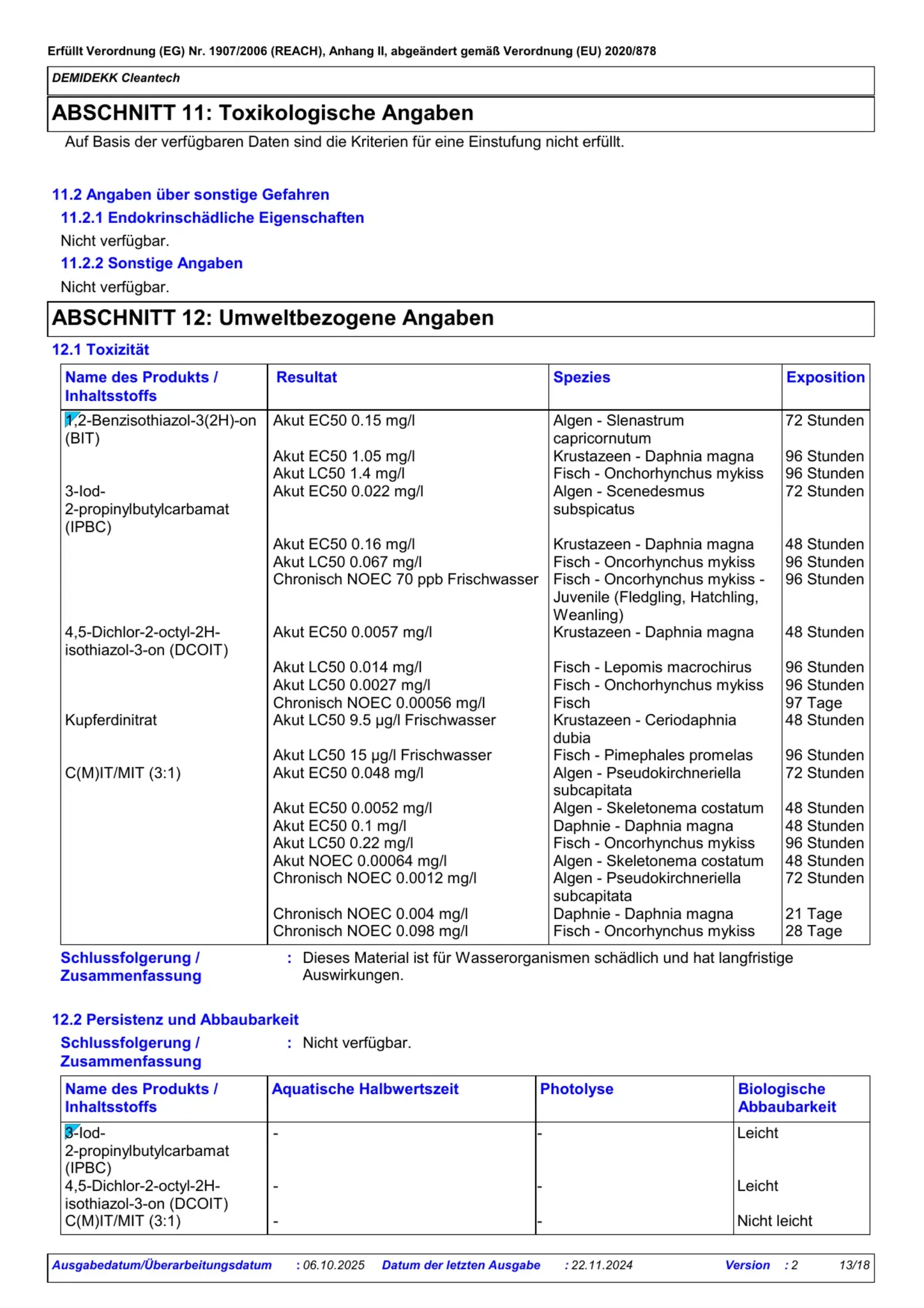 Sicherheitsdatenblatt Jotun Demidekk Cleantech Seite 13